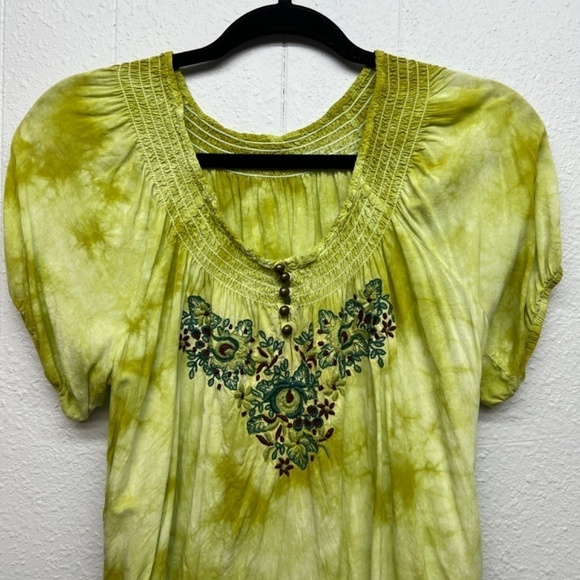 Fairycore Boho Whimsical Cottagecore Embroidered Puff Sleeve Womens Top Medium - Picture 2 of 8